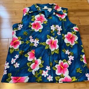 Vintage Floral Shirt Vest Hawaii Large flowers blue pink